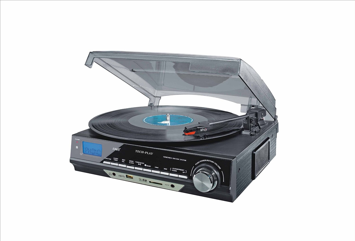 TechPlay ODC18-BS 3-Speed Turntable W/SD USB, MP3 Encoding Syste