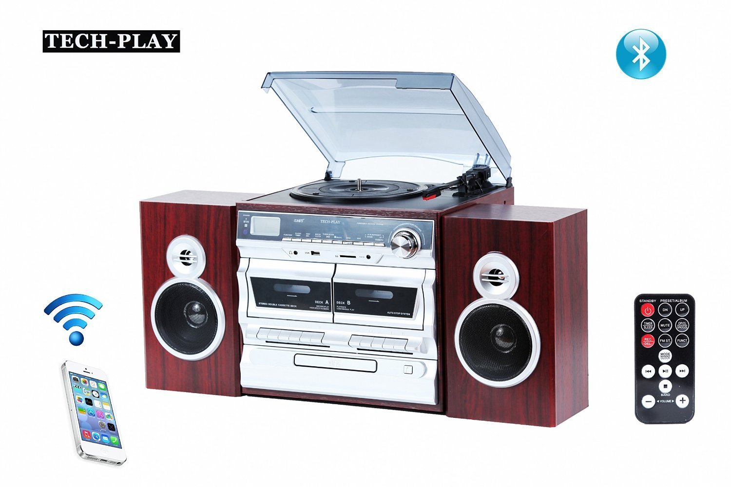 TechPlay ODC110 WD, Hi power 30W, 3-Speed Turntable with Bluetoo