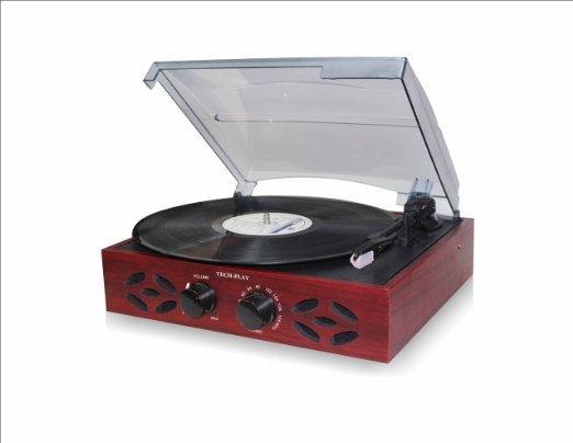 TechPlay ODC15 RB 3 Speed WoodenTurntable with FM Radio, Headpho