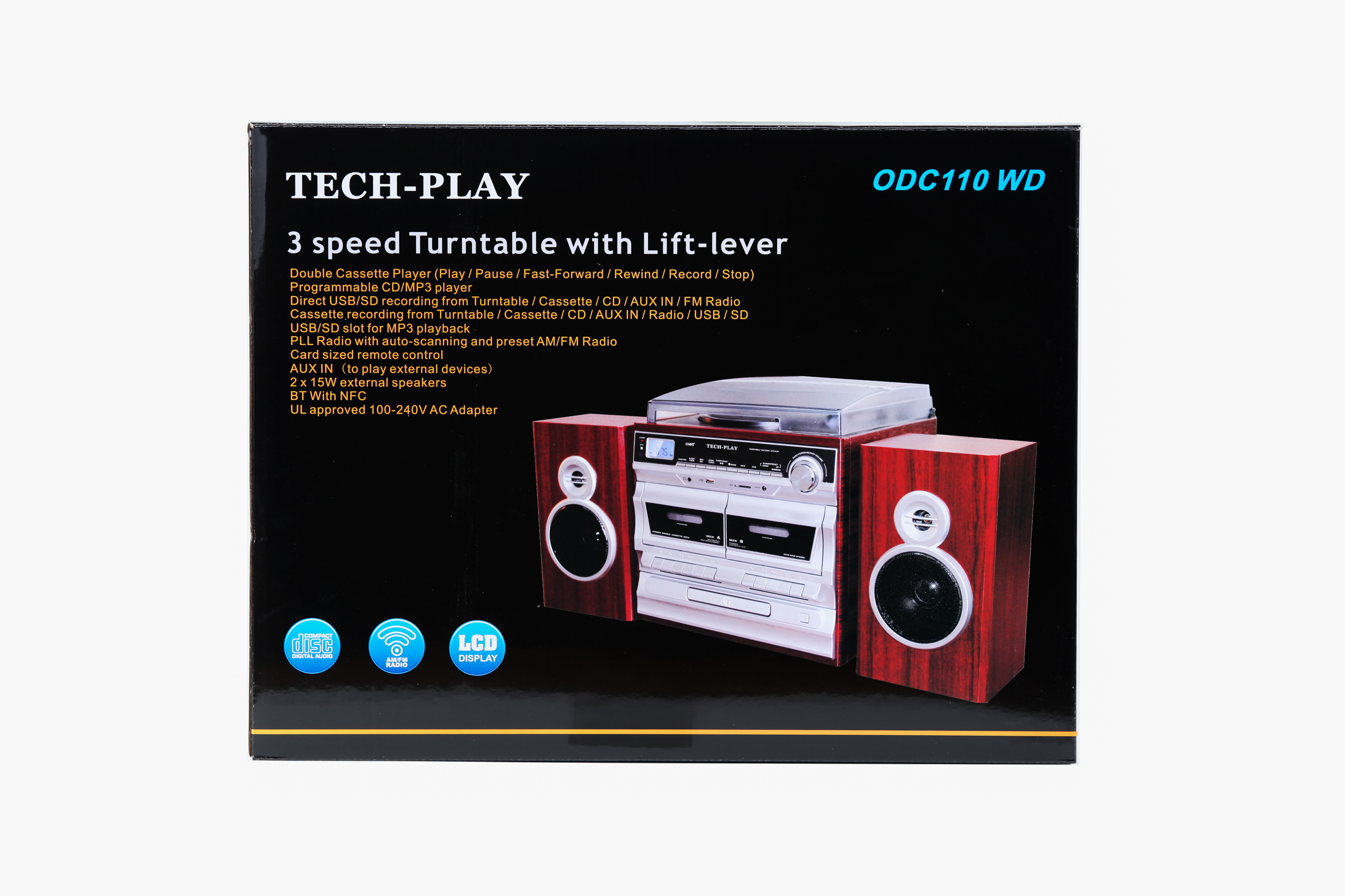 TechPlay ODC110 WD, Hi power 30W, 3-Speed Turntable with Bluetoo