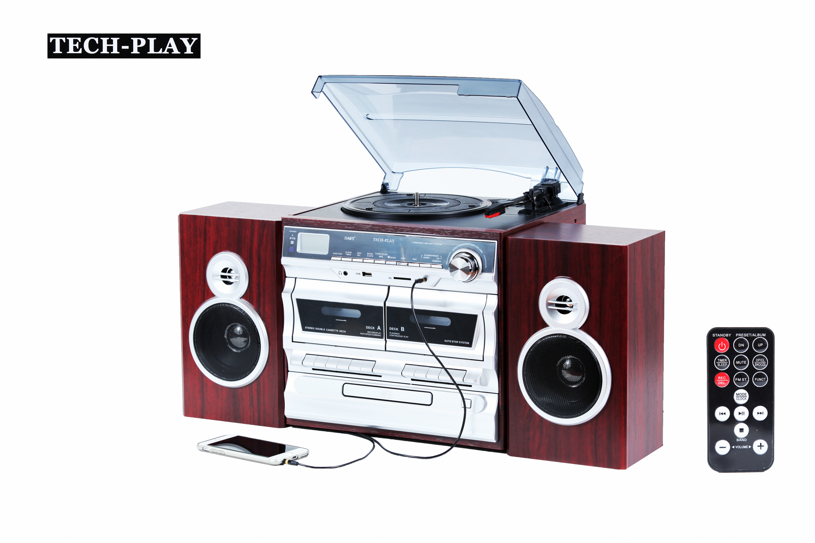 TechPlay Karaoke Enabled, 30W RMS, Retro Classic Turntable with