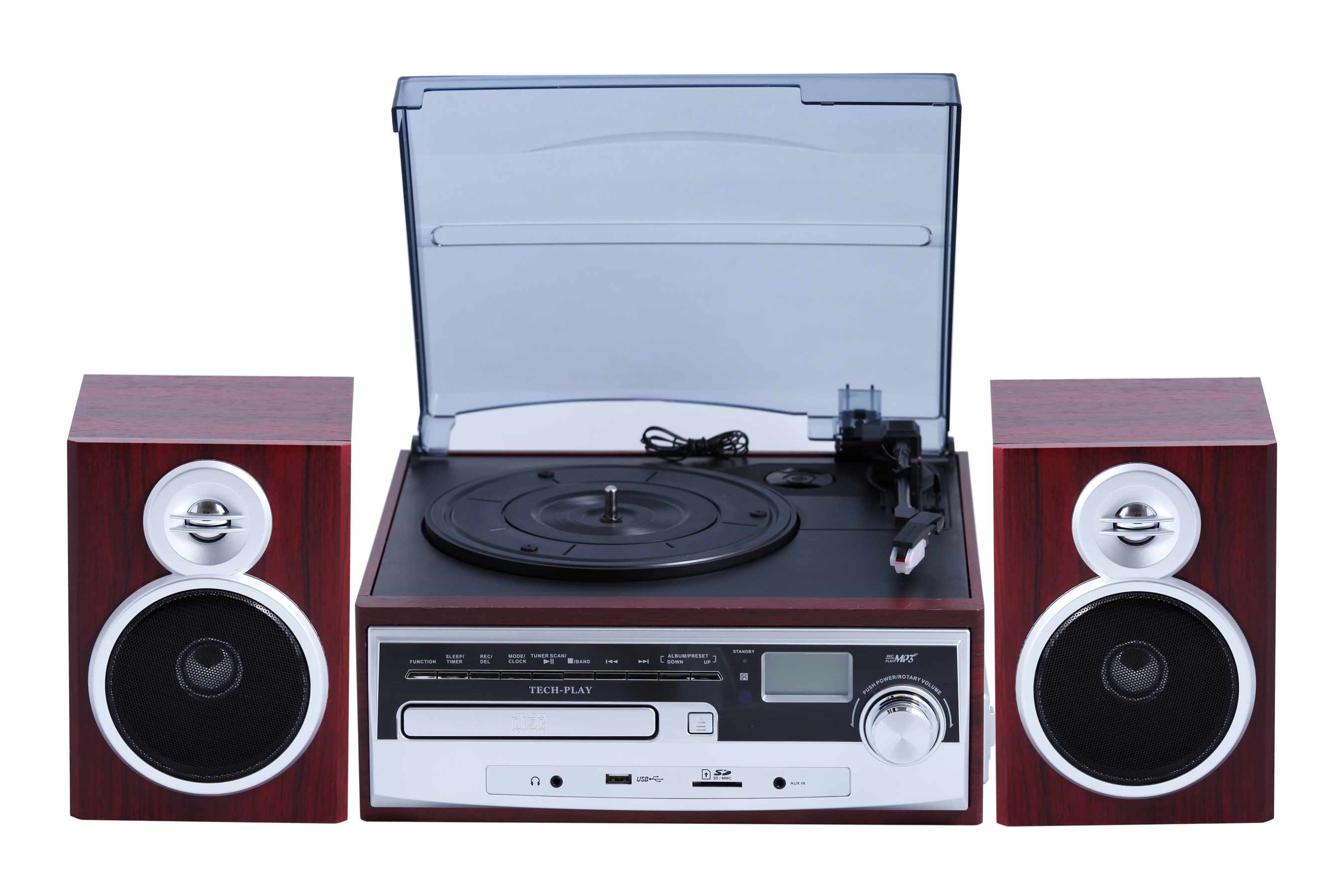 TechPlay ODC28SPK-WD 3-Speed Retro Classic Turntable with CD / M