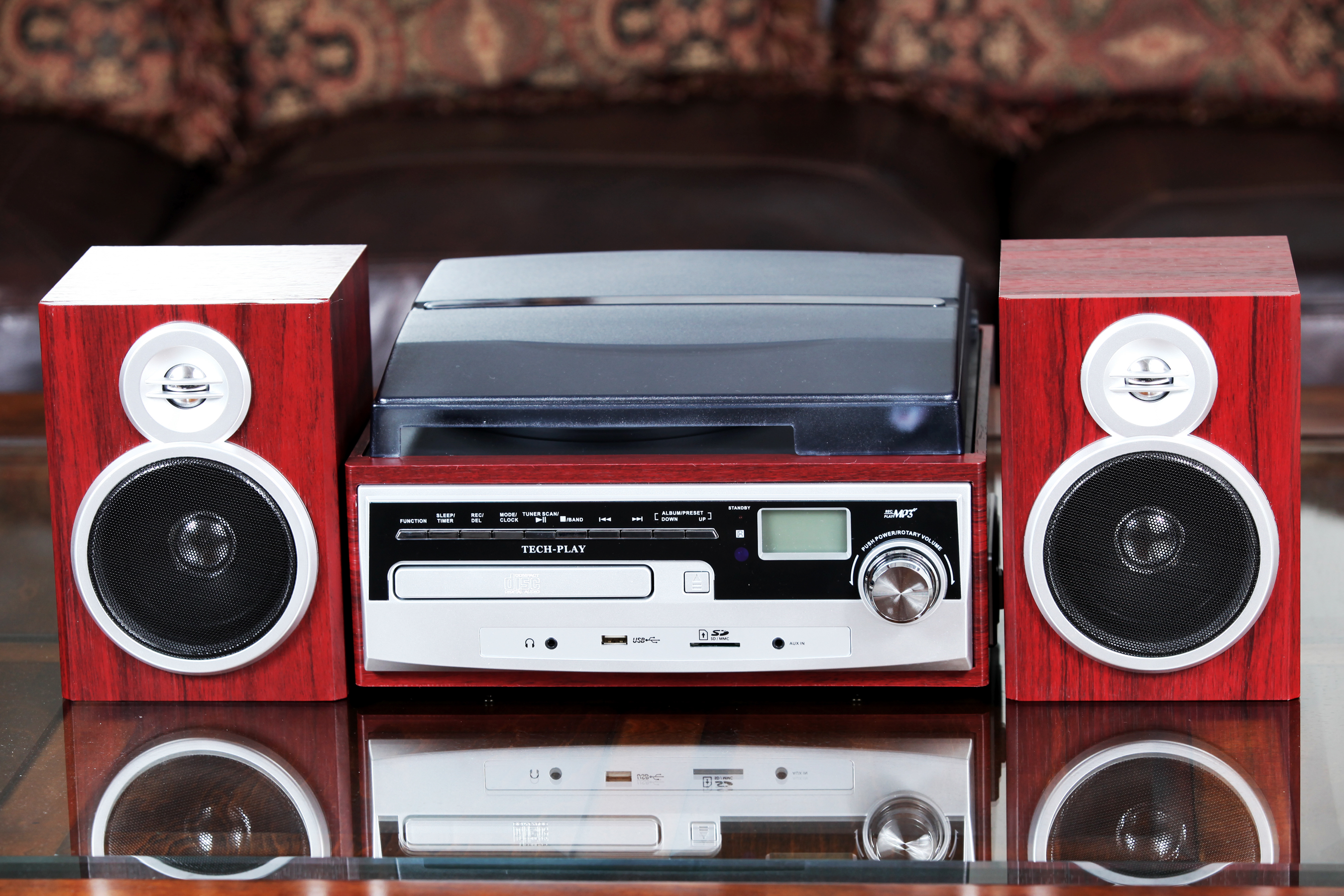 TechPlay ODC28SPK-WD RB Retro Classic 3-Speed Turntable with CD