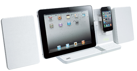 JVC UXVJ3W iPad/iPod/iPhone Mini System 30-Watt Dual Dock, White