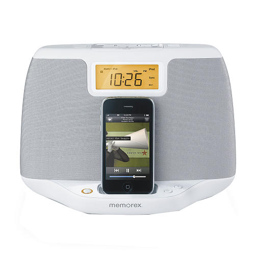 Memorex MI4021 Sound System iPod Clock Radio, White