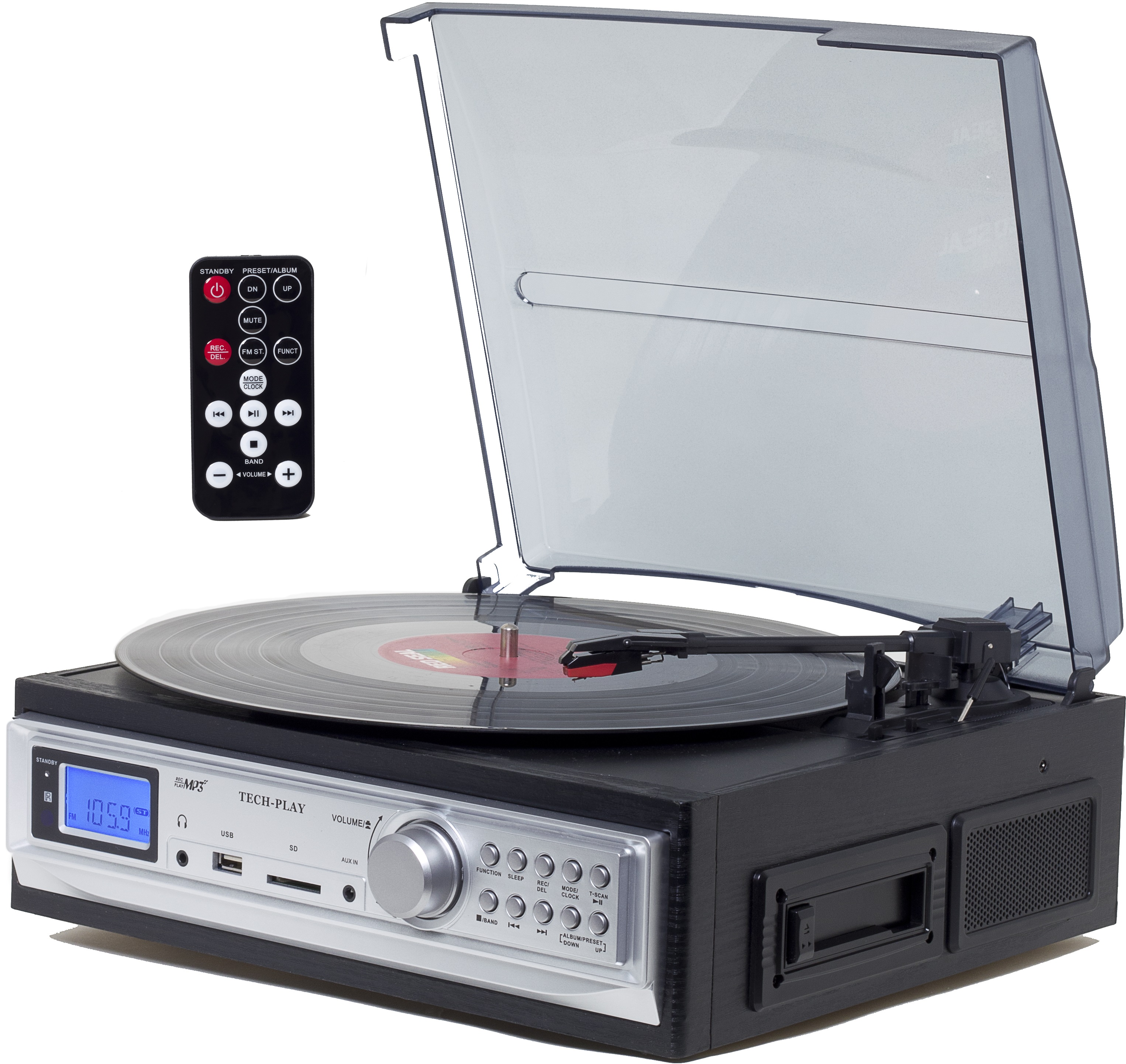 TechPlay ODC19 BK RB, 3-Speed Turntable & Cassett player W/SD US