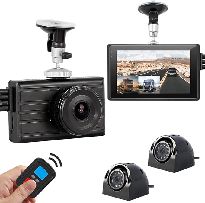 SYKIK SRT3US Upgrade 3CH Truck Dash Camera System DVR Recorder W