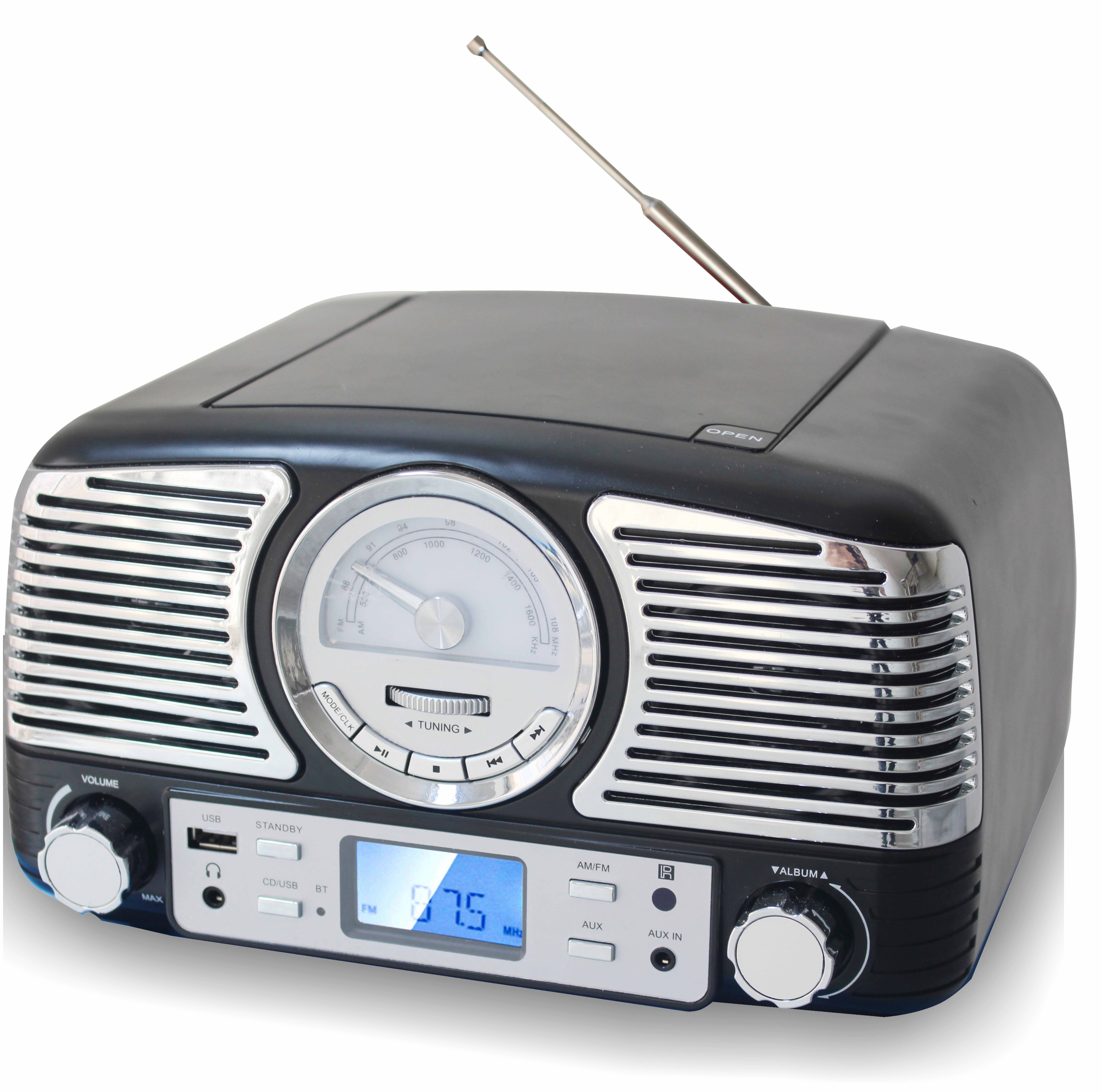 TechPlay QT62BT BK, Retro design compact stereo CD, with AM/FM r