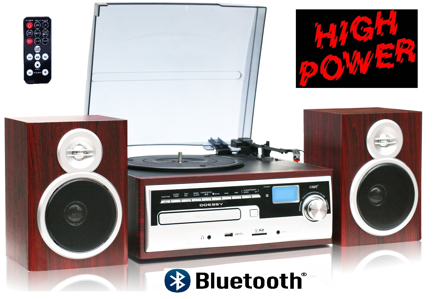 ODC38WD SP, High Power 50W, 3 Speed classic Retro Turntable, Blu